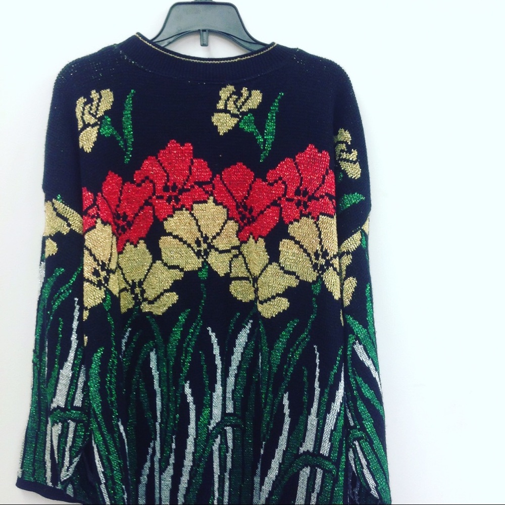 Vintage Red Holiday Sweater Red Gold Metallic